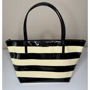 Kate Spade Penn Valley Sophie Tote Large Black Cream Patent PVC Top Handle Bag